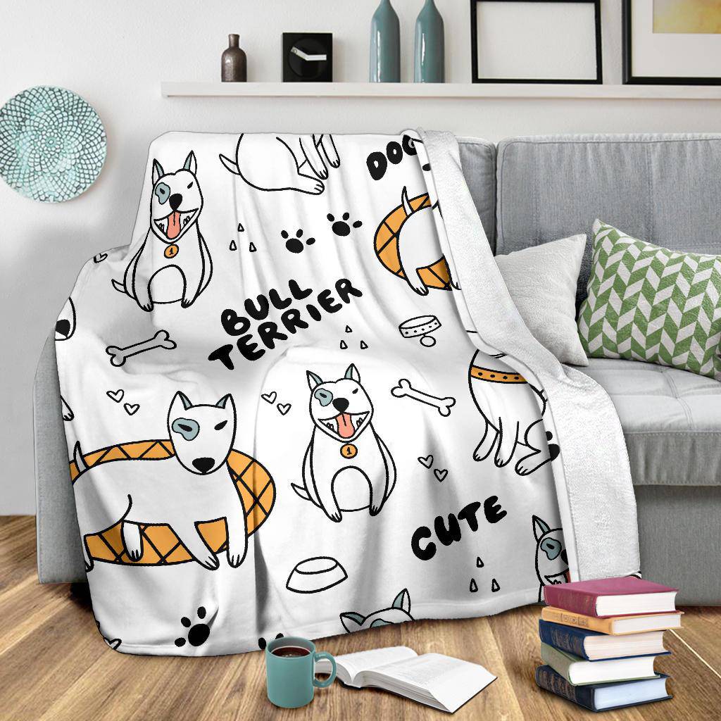 Cute Bull Terrier Premium Blanket, Seamless Pattern Dog Drawing - Top Content | POD Collection | Free Shipping