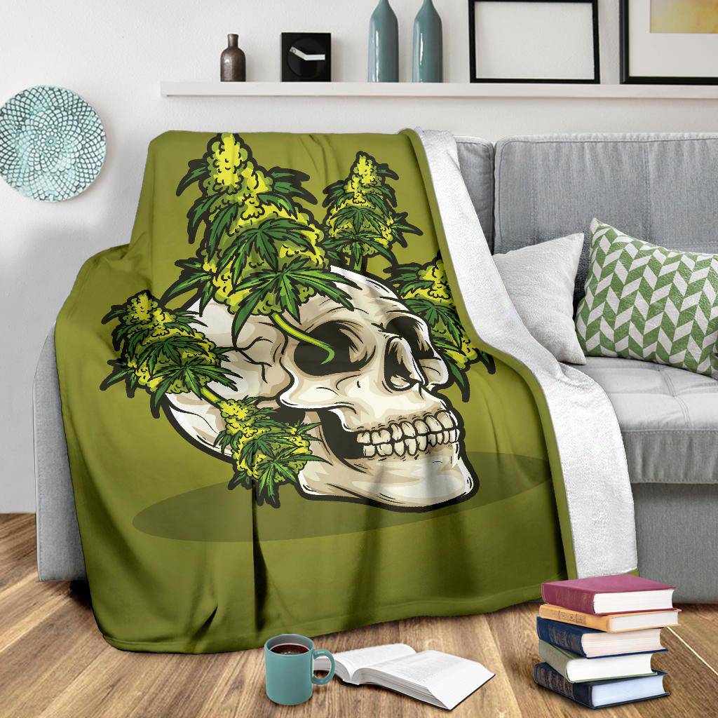 Skull Head Growing Cannabis Weed Plant Premium Blanket - Top Content | POD Collection | Free Shipping