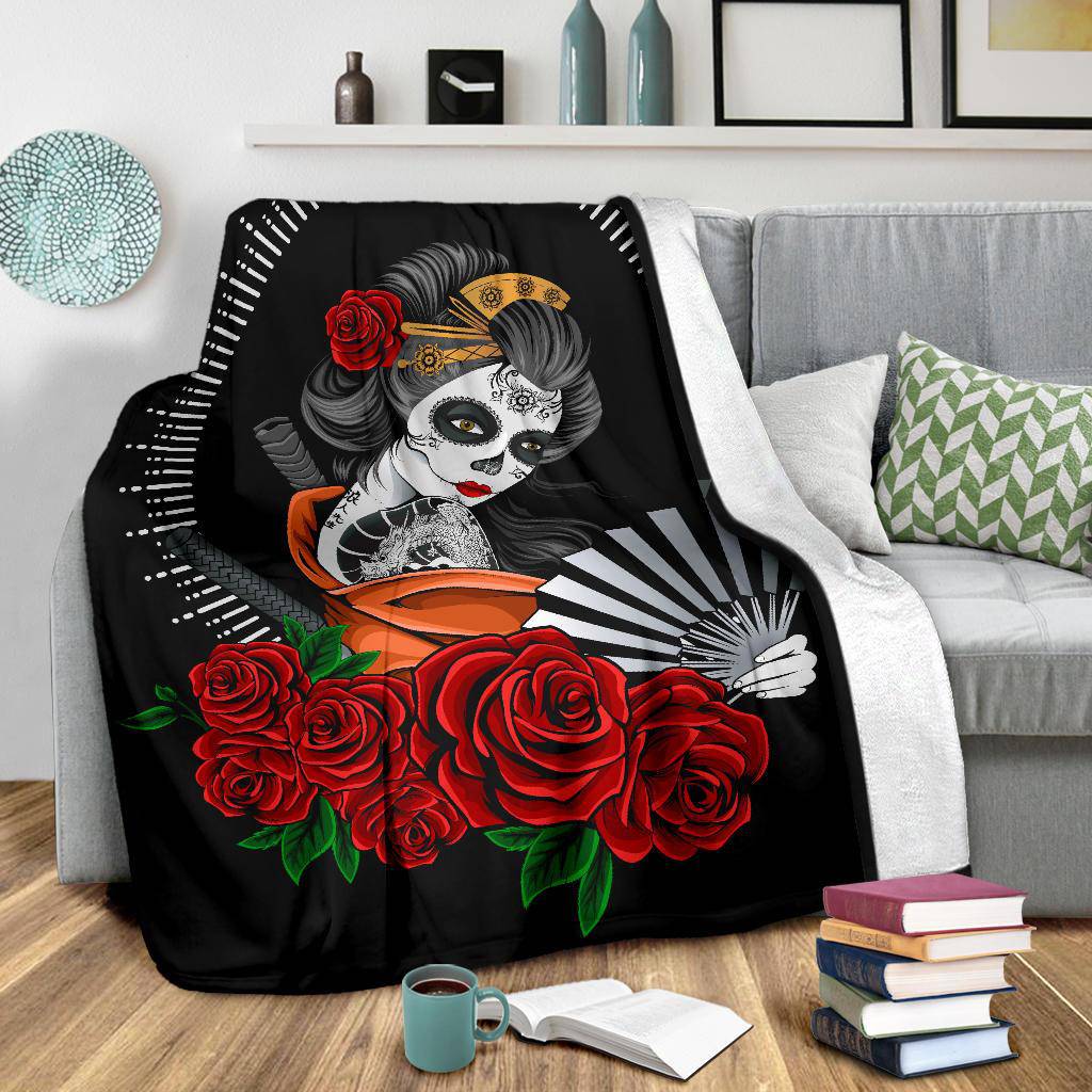 Geisha Rose Flower Beautiful Illustration Premium Blanket - Top Content | POD Collection | Free Shipping