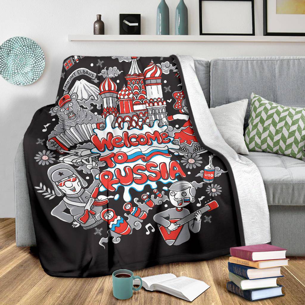 Welcome To Russia Clipart Premium Blanket, Cool Cartoon Travel Gift - Top Content | POD Collection | Free Shipping