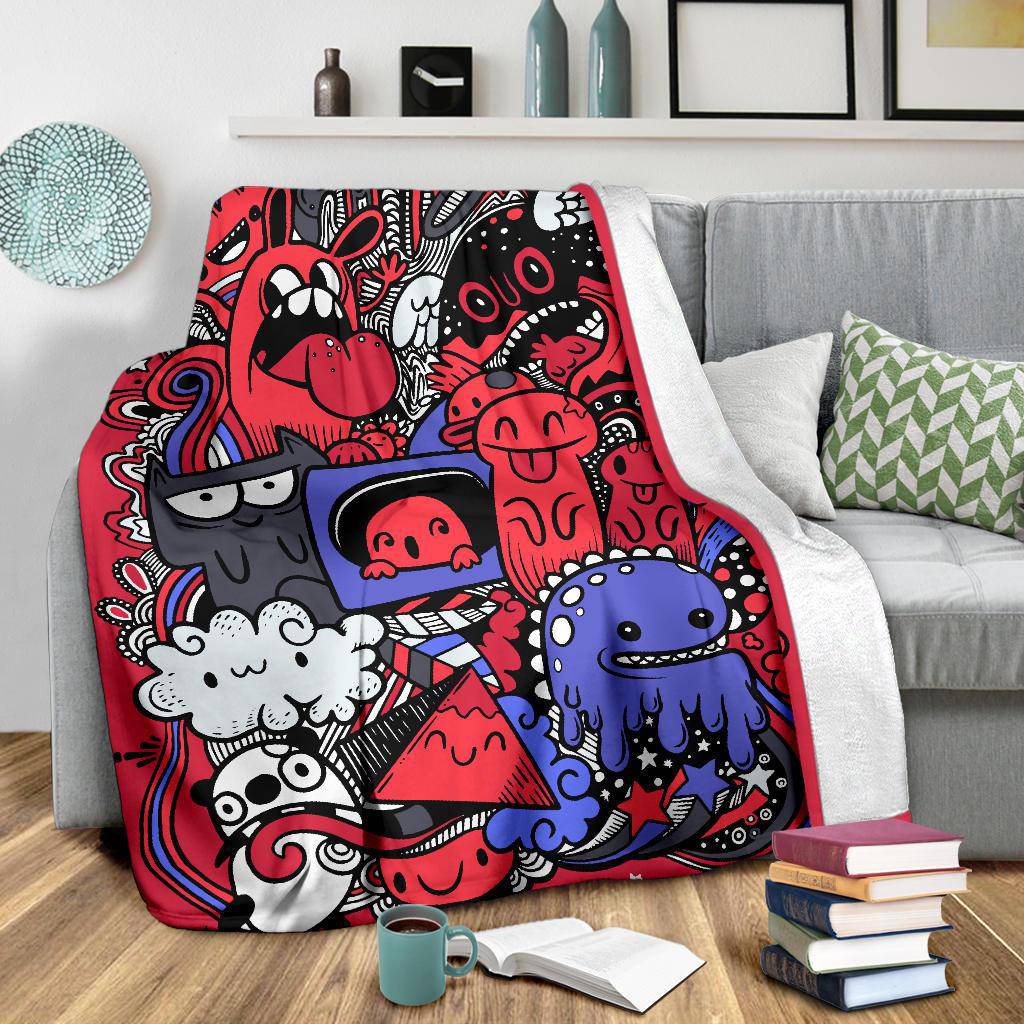 Funny Monster Drawing Cartoon Graffiti Premium Blanket - Top Content | POD Collection | Free Shipping