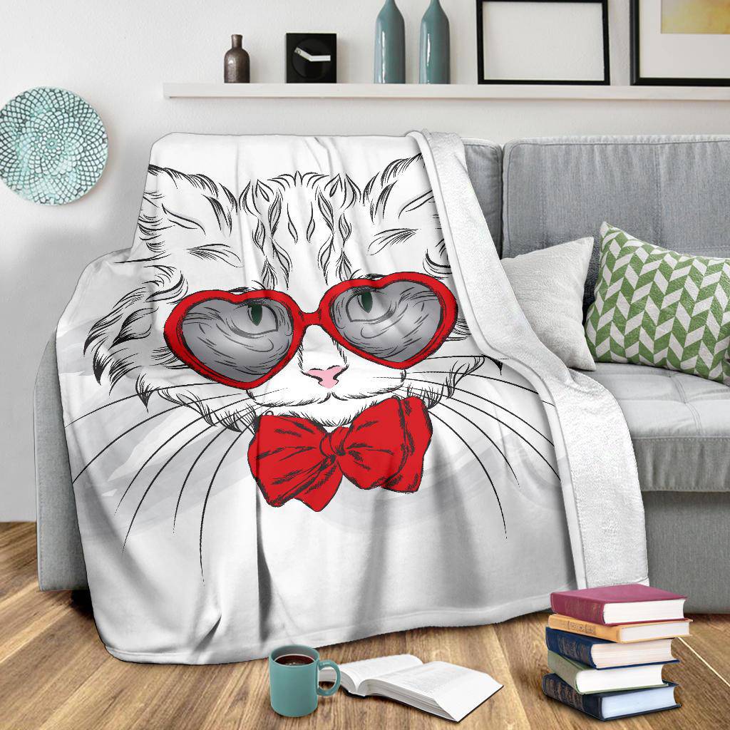 Stylish Heart Glasses Cat Premium Blanket - Top Content | POD Collection | Free Shipping