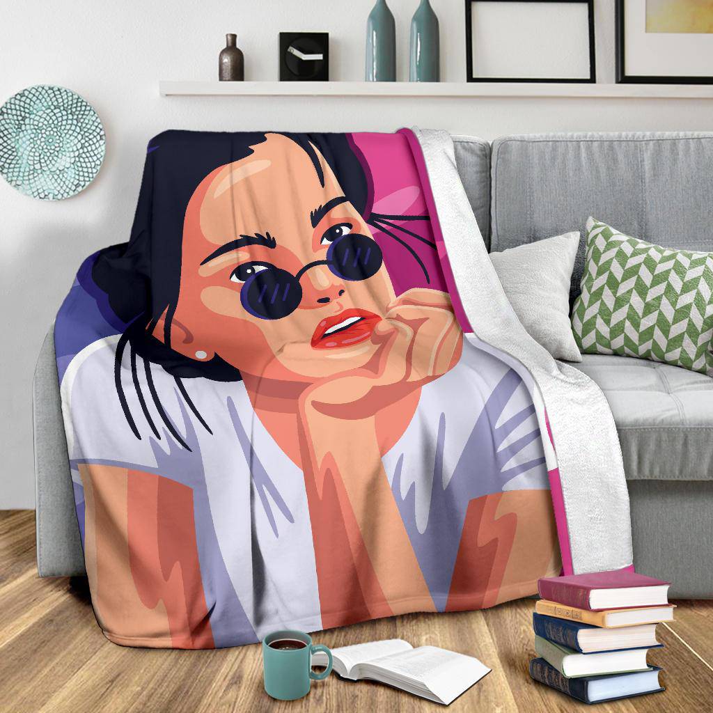 Woman Red Lips Cute Sunglasses Premium Blanket - Top Content | POD Collection | Free Shipping