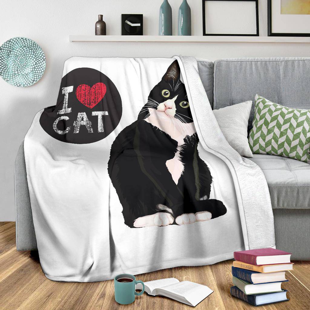 I Love My Cat, Cute Cartoon Illustration Premium Blanket - Top Content | POD Collection | Free Shipping