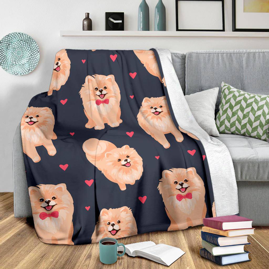 Pomeranian Spitz Puppy Cartoon Pattern Background Premium Blanket - Top Content | POD Collection | Free Shipping