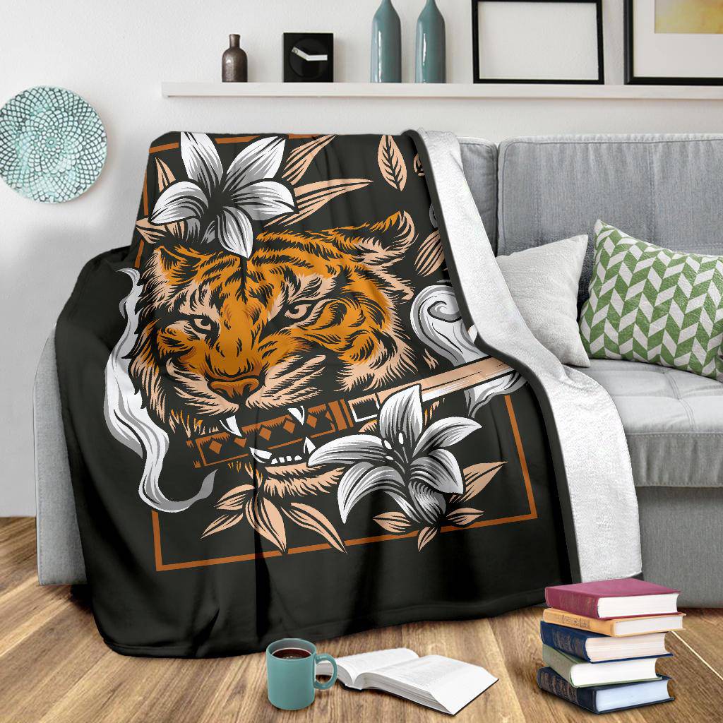 Premium Blanket Japanese Tiger Head With Katana Sword Art - Top Content | POD Collection | Free Shipping