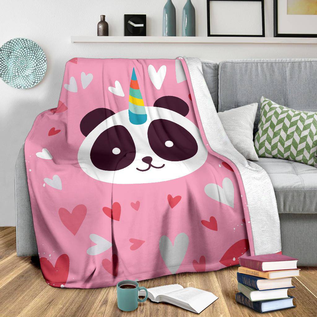 Cute Panda Unicorn Pink Heart Premium Blanket - Top Content | POD Collection | Free Shipping