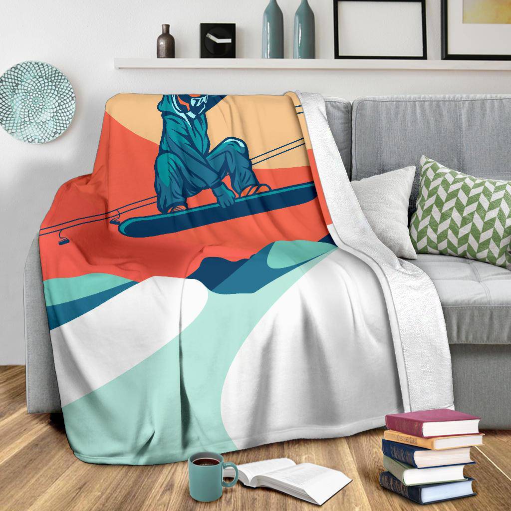 Flying Vintage Snowboarding Cartoon Illustration Premium Blanket - Top Content | POD Collection | Free Shipping