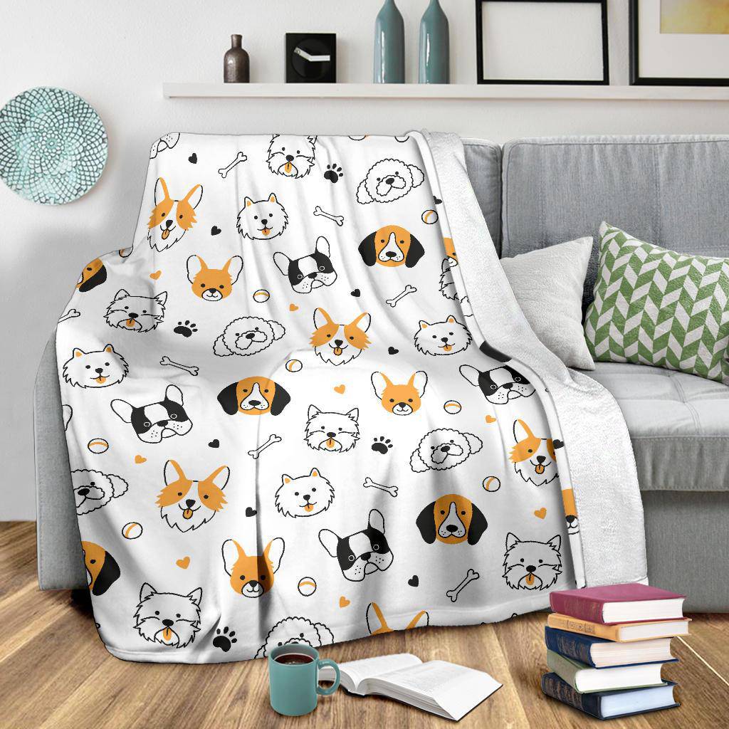 Premium Blanket Sketch Puppy Dog Heads Hand Drawn Background - Top Content | POD Collection | Free Shipping