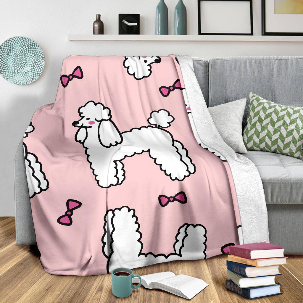 Premium Blanket Poodle Dog With Ribbon Cartoon Background - Top Content | POD Collection | Free Shipping