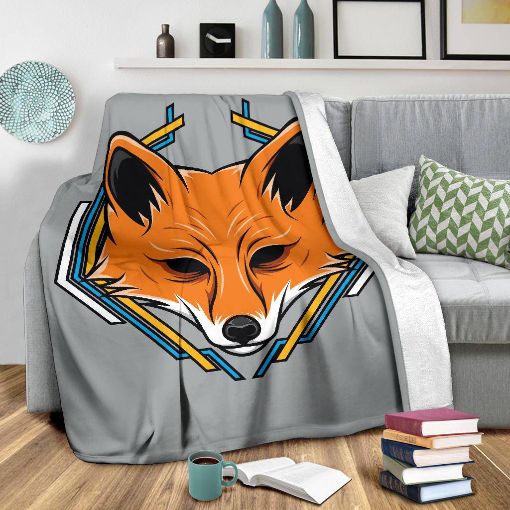 Geometric Fox Head Cartoon Premium Blanket - Top Content | POD Collection | Free Shipping