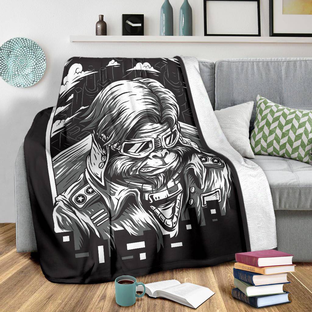 Space Monkey Black and White Art Premium Blanket - Top Content | POD Collection | Free Shipping