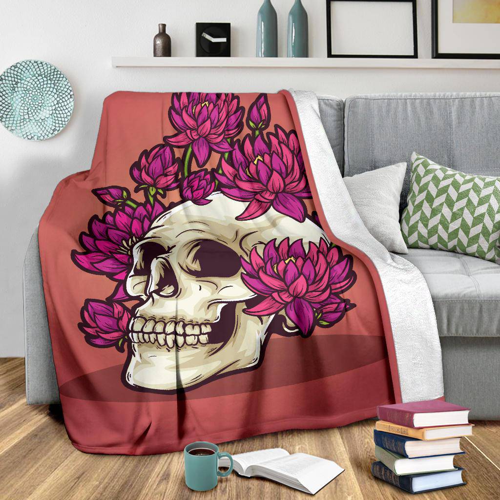 Dead Skeleton Skull Head with Blooming Flowers Premium Blanket - Top Content | POD Collection | Free Shipping