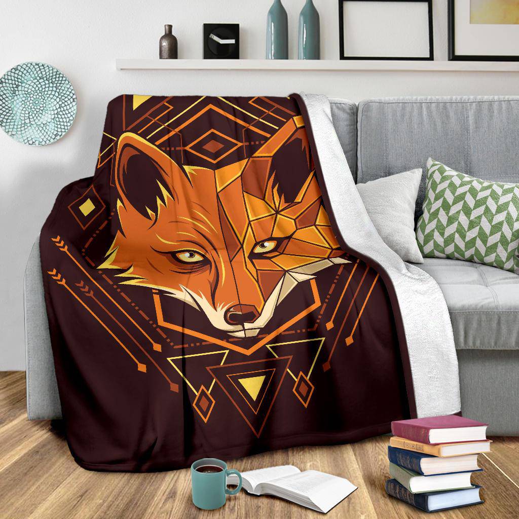 Ornamental Art Fox Head Geometry Premium Blanket - Top Content | POD Collection | Free Shipping