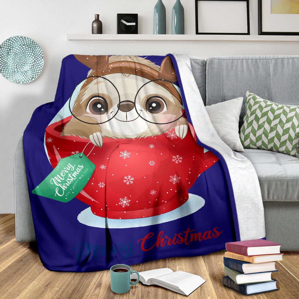 cute doodle sloth christmas day with watercolor blue blanket - Top Content | POD Collection | Free Shipping