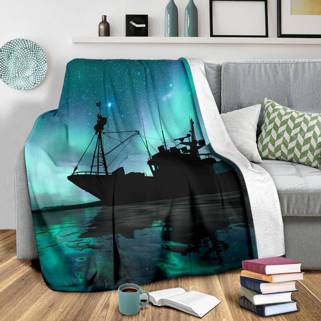 Silhouette Vessel Sea Aurora Stars Premium Blanket - Top Content | POD Collection | Free Shipping