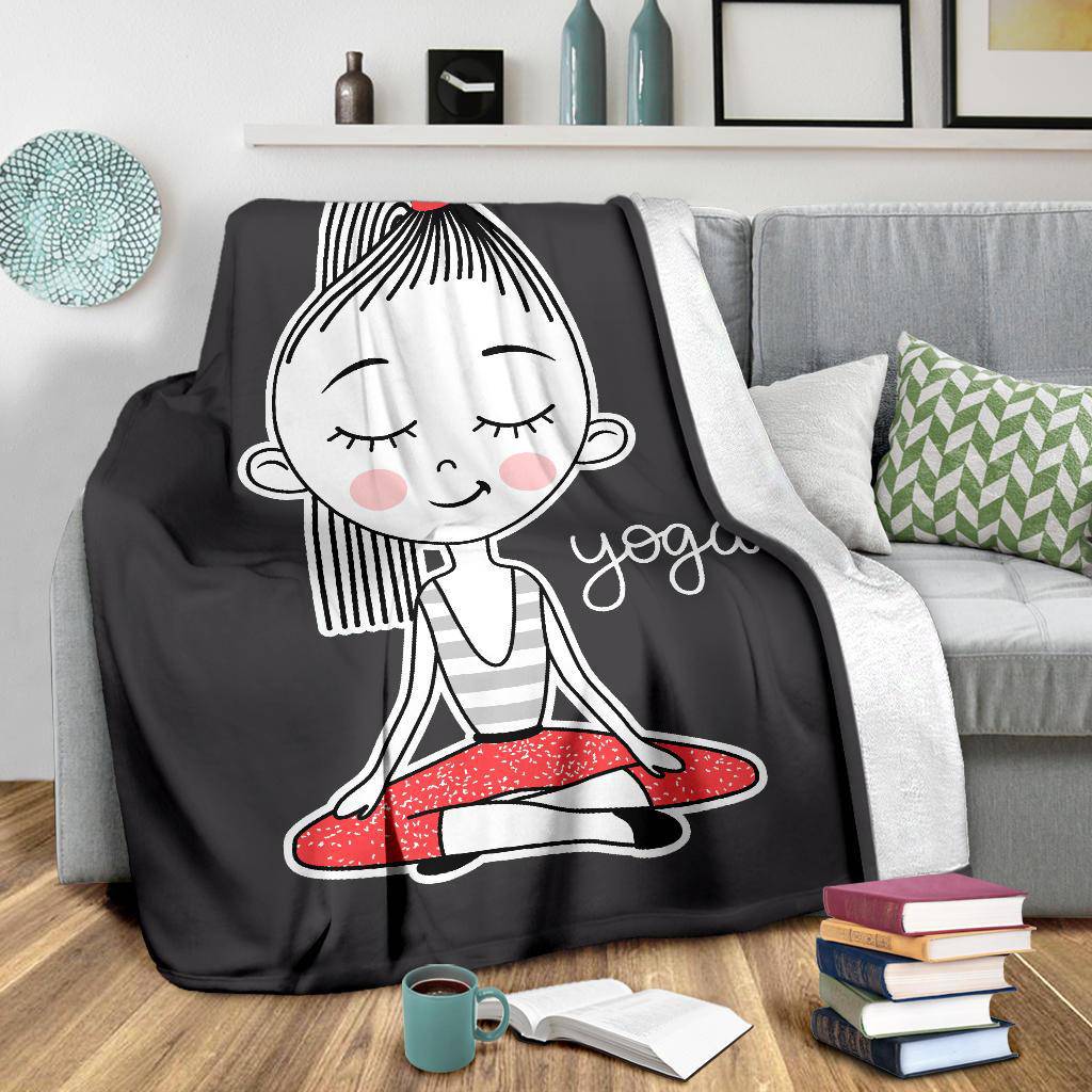 I Love Yoga, Cut Girl Doing Yoga, Lotus Position Cartoon Premium Blanket - Top Content | POD Collection | Free Shipping