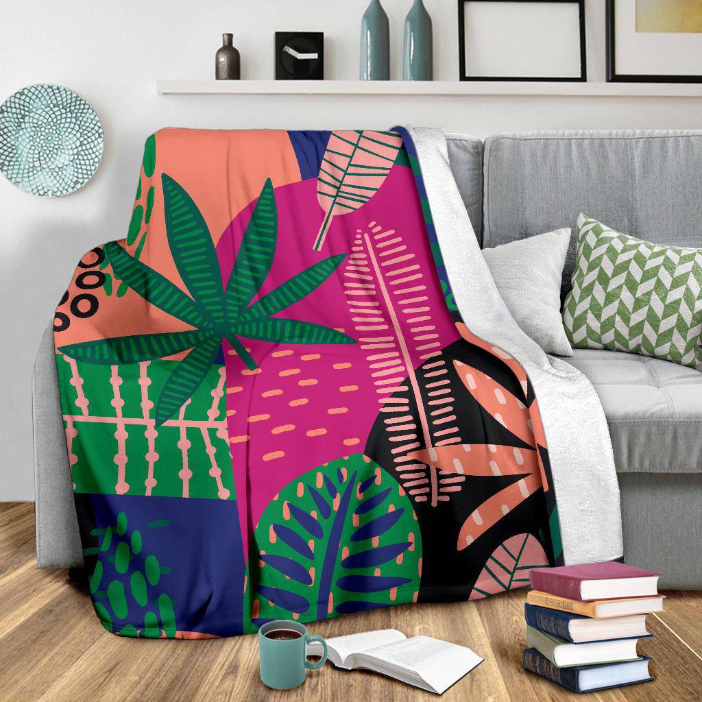 Colorful Tropical Leaves Nature Hand Drawn Premium Blanket - Top Content | POD Collection | Free Shipping