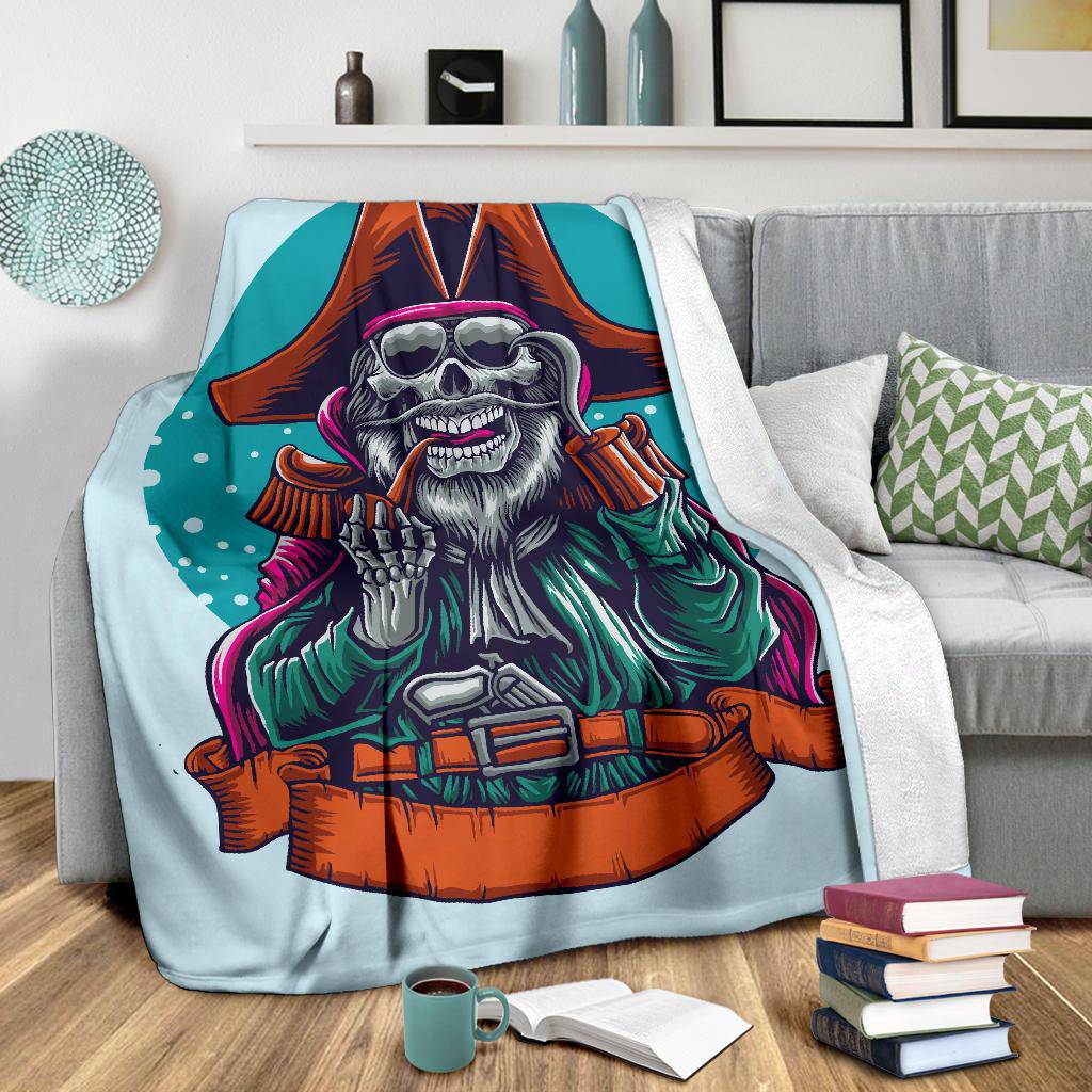 Pirate Skeleton, Smoking Skull Head Premium Blanket - Top Content | POD Collection | Free Shipping