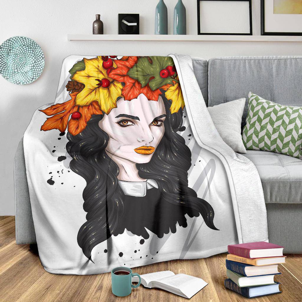 Autumn Leaves Wreath Girl Premium Blanket - Top Content | POD Collection | Free Shipping