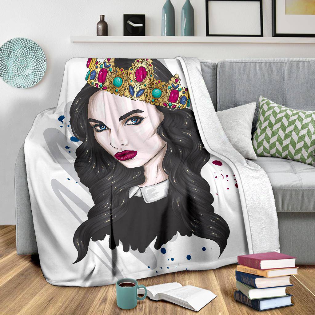 Premium Blanket Portrait Of Beautiful Girl With Crown Drawing - Top Content | POD Collection | Free Shipping