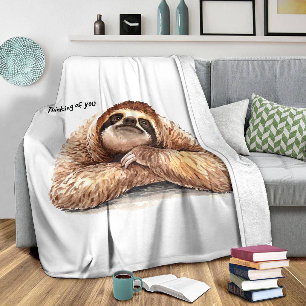 Sloth Hand Drawn Illustration Premium Blanket, Thinking Of You Quote - Top Content | POD Collection | Free Shipping