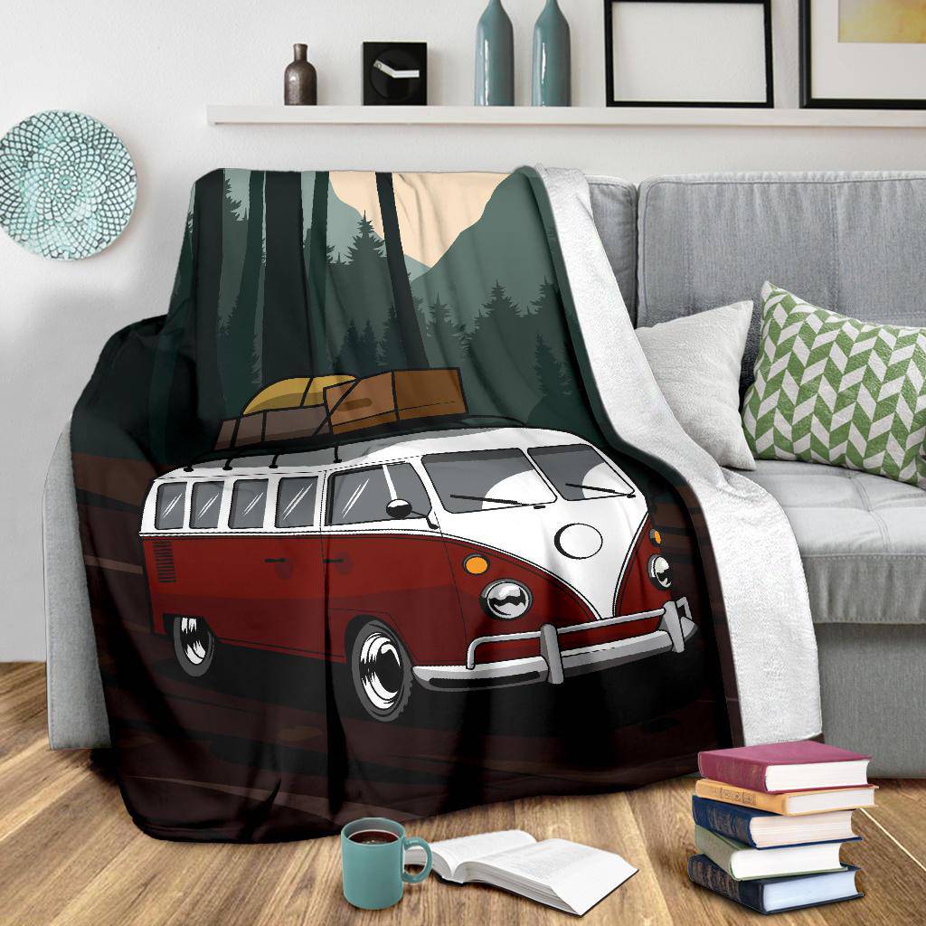 Forest Vacation Van Cartoon Premium Blanket - Top Content | POD Collection | Free Shipping