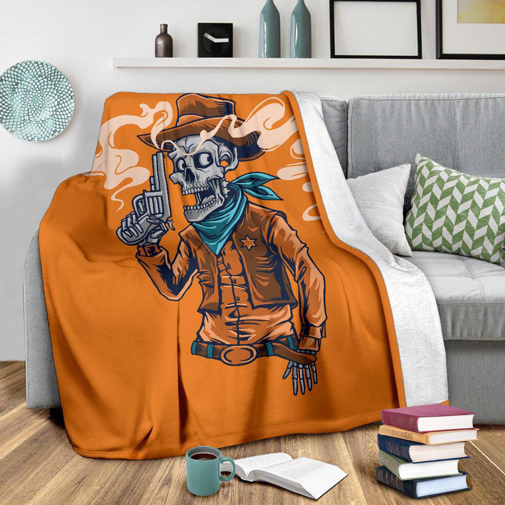 Skeleton Cowboy Sheriff, Cool Wild West Cartoon Premium Blanket - Top Content | POD Collection | Free Shipping