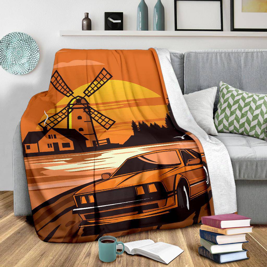 Classic Car Windmill Cartoon Premium Blanket - Top Content | POD Collection | Free Shipping