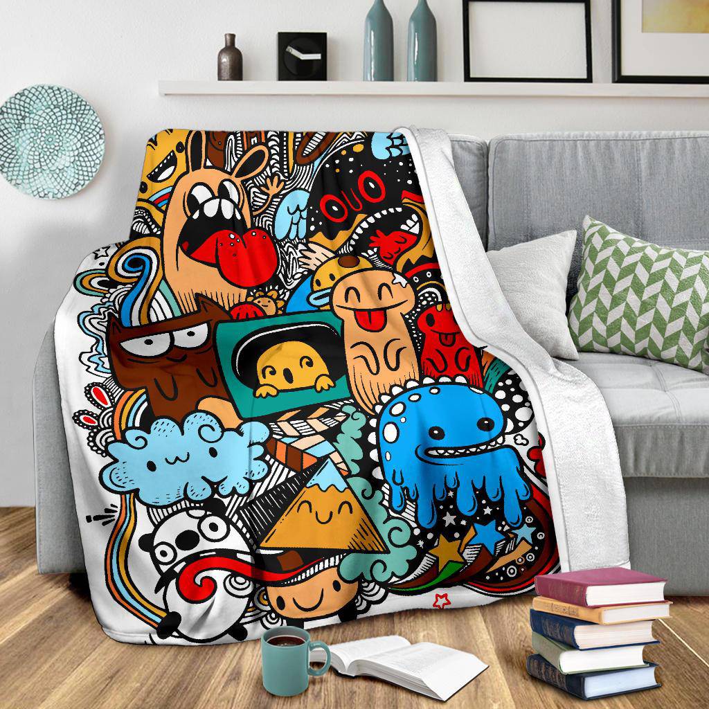 Funny Monster Drawing Graffiti Premium Blanket - Top Content | POD Collection | Free Shipping