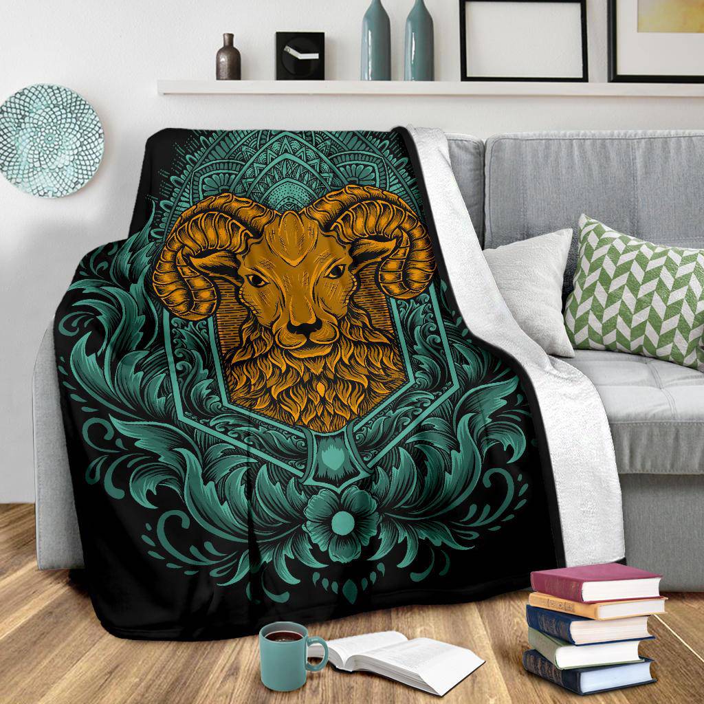 Sheep Head With Vintage Ornaments Premium Blanket - Top Content | POD Collection | Free Shipping