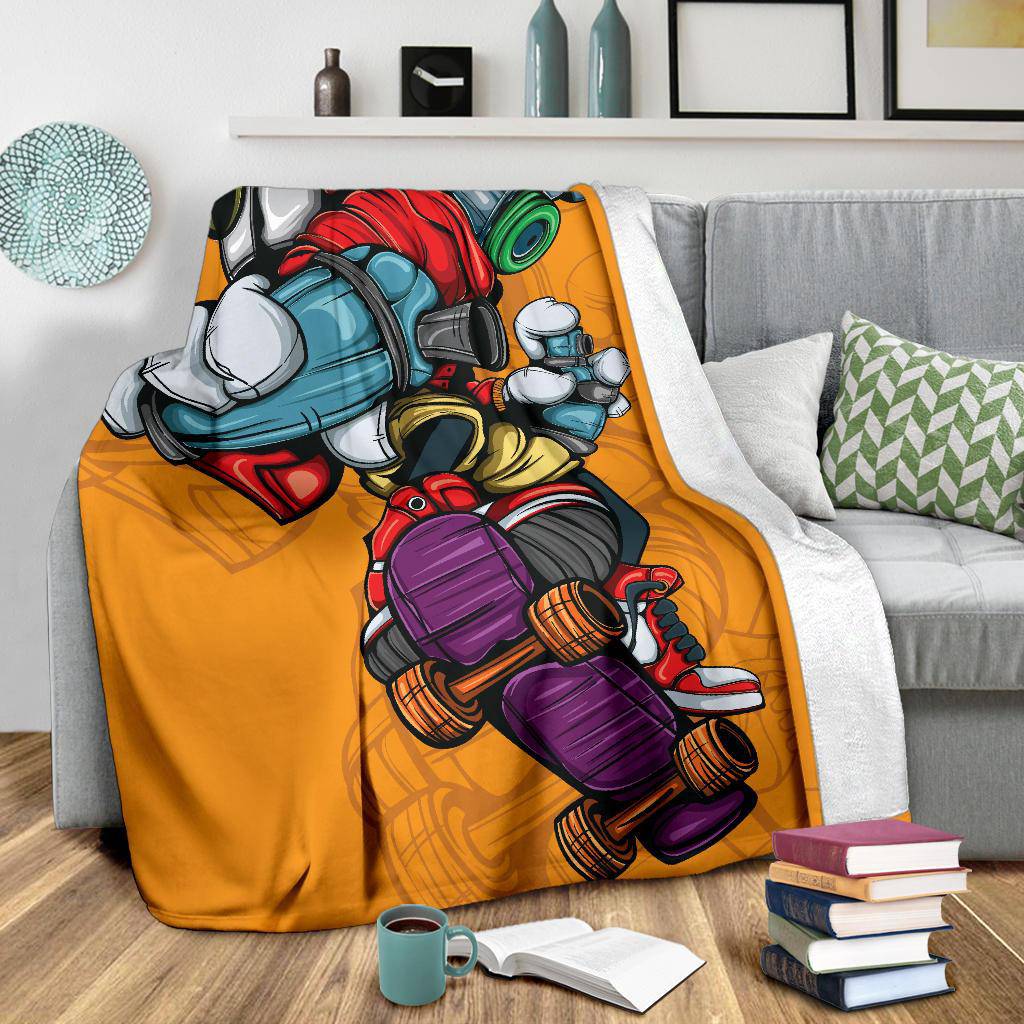 Spray can Character with Skate Board, Graffiti Premium Blanket - Top Content | POD Collection | Free Shipping