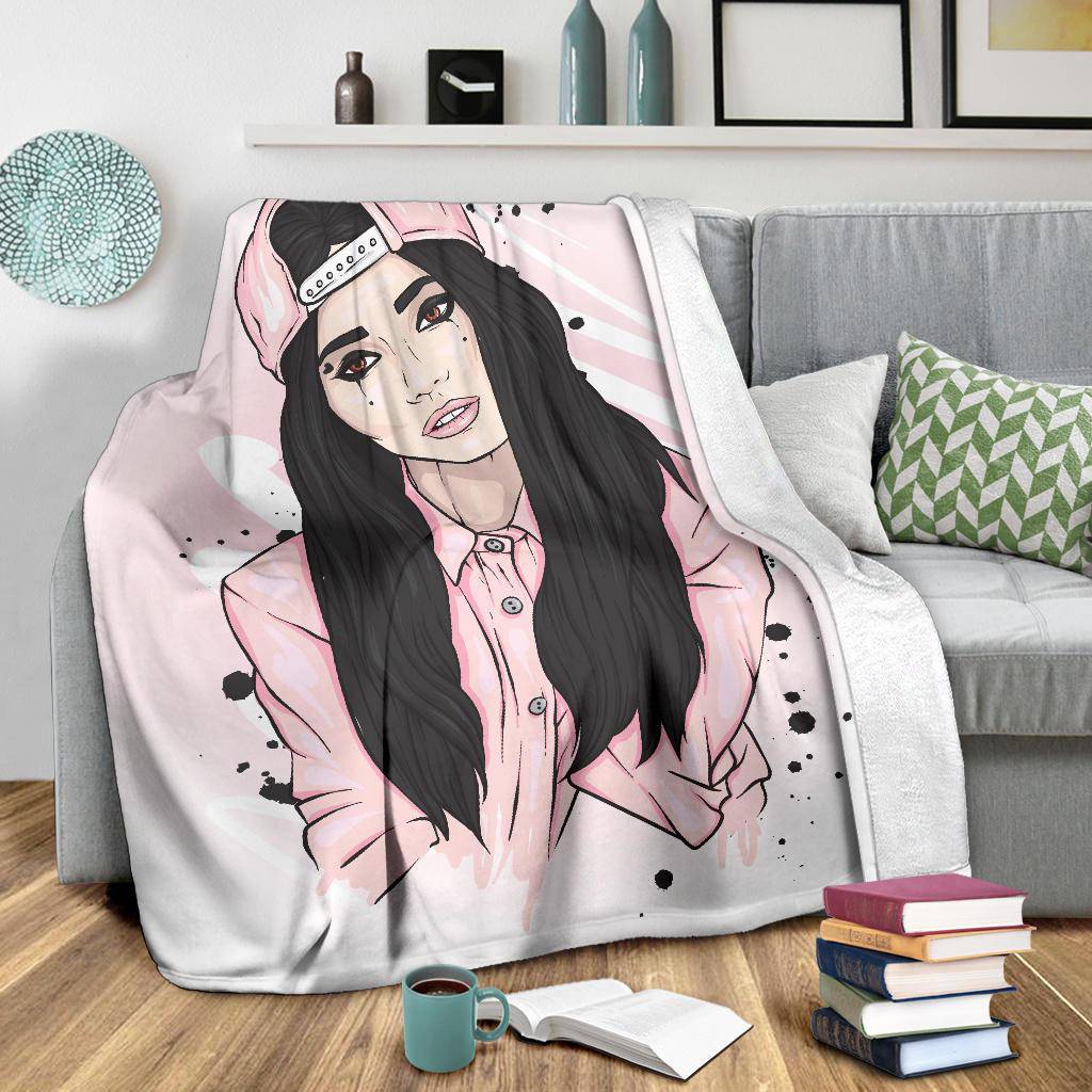 Beautiful Pink Snapback Girl Premium Blanket - Top Content | POD Collection | Free Shipping