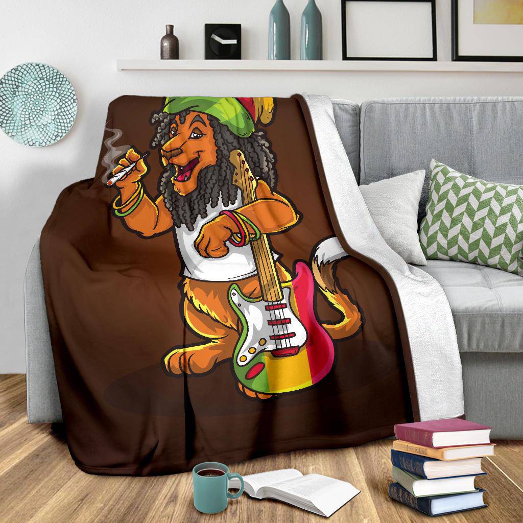 Musician Rasta Lion Smoking Cannabis Weed Premium Blanket - Top Content | POD Collection | Free Shipping