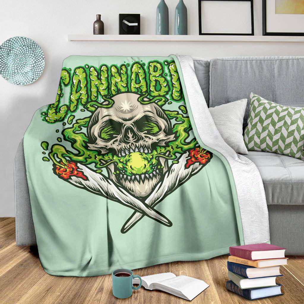 Skull Smoking Cannabis Joint Premium Blanket - Top Content | POD Collection | Free Shipping