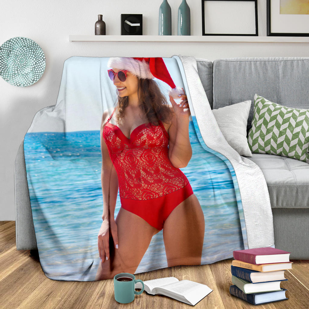 happy christmas girl at the beach blanket - Top Content | POD Collection | Free Shipping