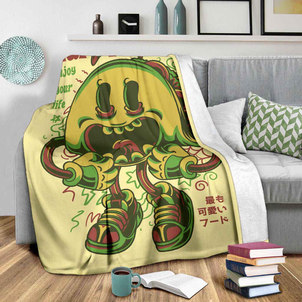 Happy Tacos Enjoy Your Life Smiley Cartoon Premium Blanket - Top Content | POD Collection | Free Shipping