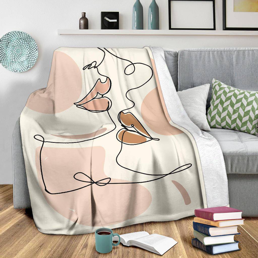 Abstract Beige Woman Lips Art Premium Blanket - Top Content | POD Collection | Free Shipping