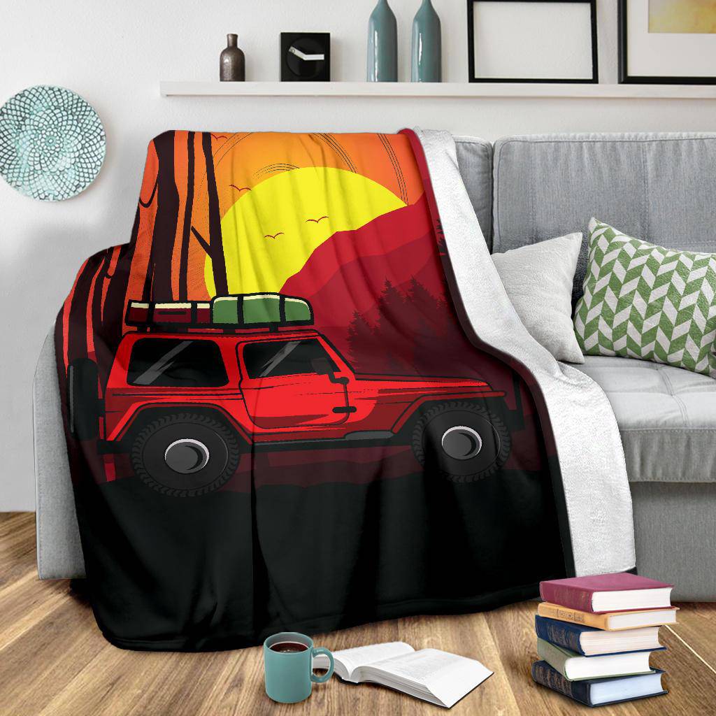 Sunset Adventure Side Hill Cartoon Premium Blanket - Top Content | POD Collection | Free Shipping