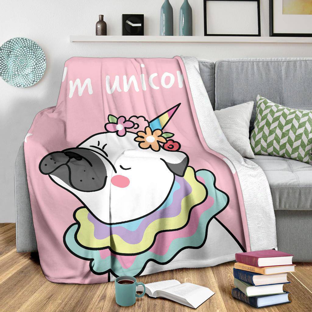 Pug Dog Unicorn and Wreath on the head Cartoon Premium Blanket - Top Content | POD Collection | Free Shipping