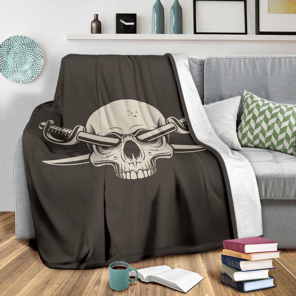 Skull Pirate Cartoon Illustration With Crossed Saber Swords Premium Blanket - Top Content | POD Collection | Free Shipping