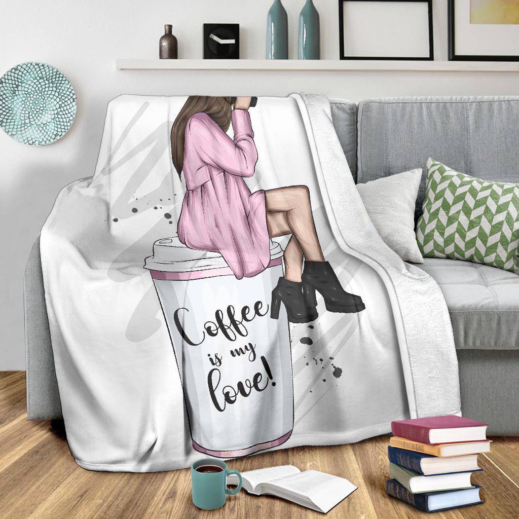 Beautiful Girl Coffee is my love cup Premium Blanket - Top Content | POD Collection | Free Shipping