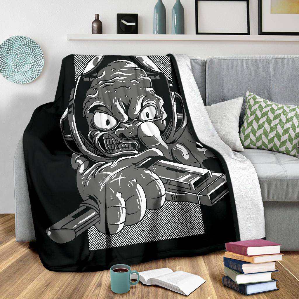 Angry Alien B&W Art Cartoon Premium Blanket - Top Content | POD Collection | Free Shipping