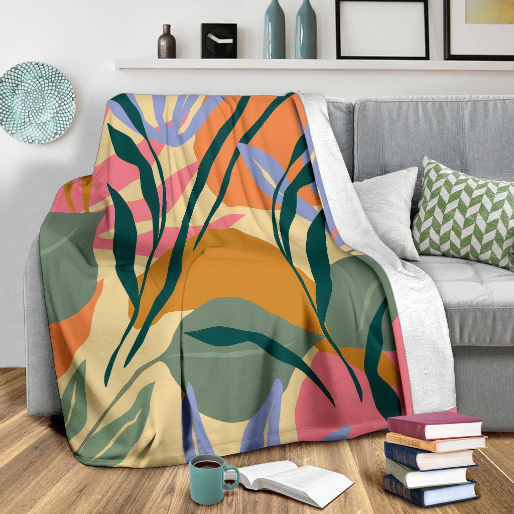 Colorful Leaves Plant Jungle Green Premium Blanket - Top Content | POD Collection | Free Shipping