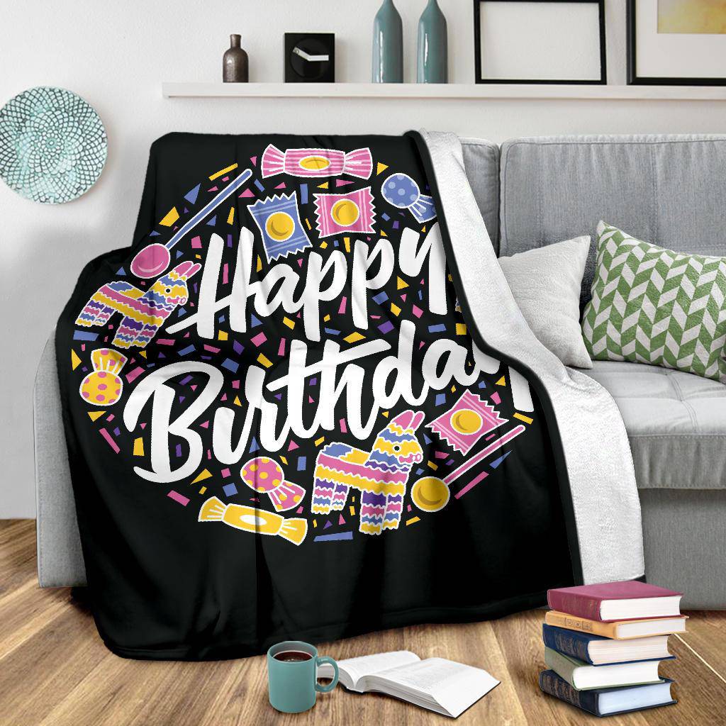 Happy Birthday Greeting Candies Circle Premium Blanket - Top Content | POD Collection | Free Shipping