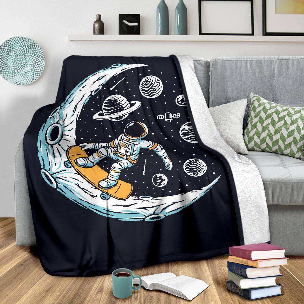 Premium Blanket Moon Skate Boarding Astronaut Cool Cartoon - Top Content | POD Collection | Free Shipping