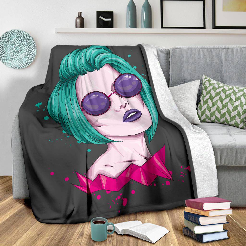 Premium Blanket Beatiful Short Hair Girl Illustration - Top Content | POD Collection | Free Shipping