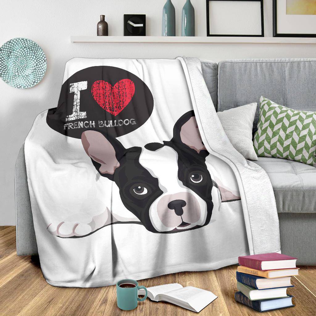 I Love French Bulldog, Cute Dog Cartoon Illustration Premium Blanket - Top Content | POD Collection | Free Shipping