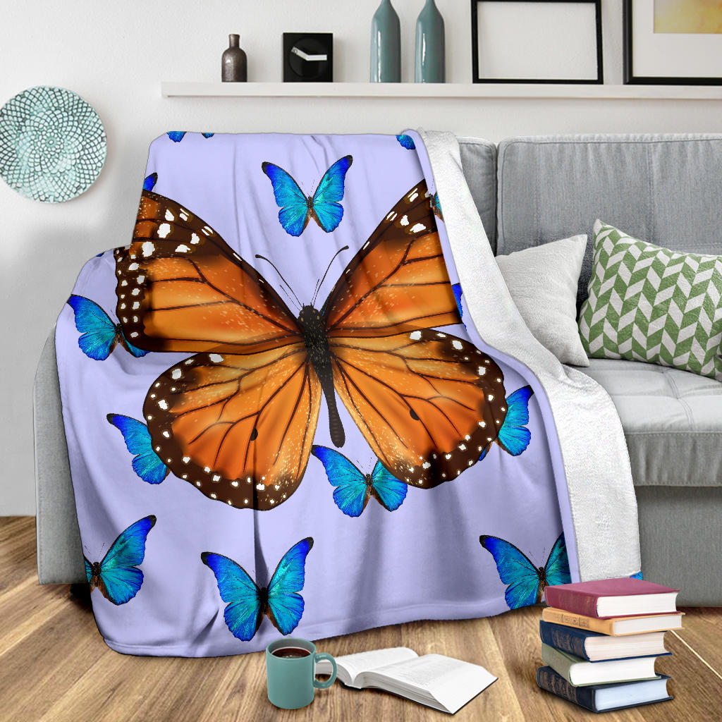 big butterfly with blue butterflies blanket - Top Content | POD Collection | Free Shipping