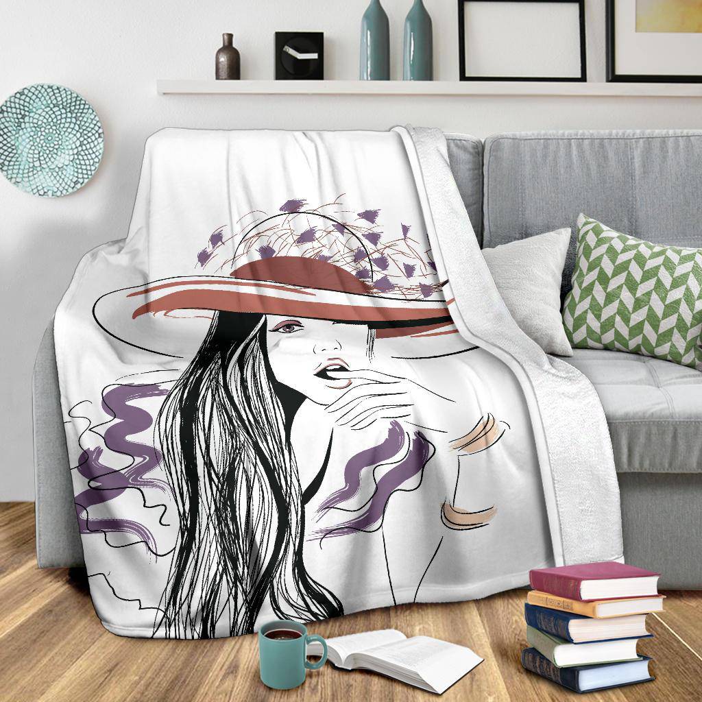 Sexy Girl with Hat and Long Hair Premium Blanket - Top Content | POD Collection | Free Shipping